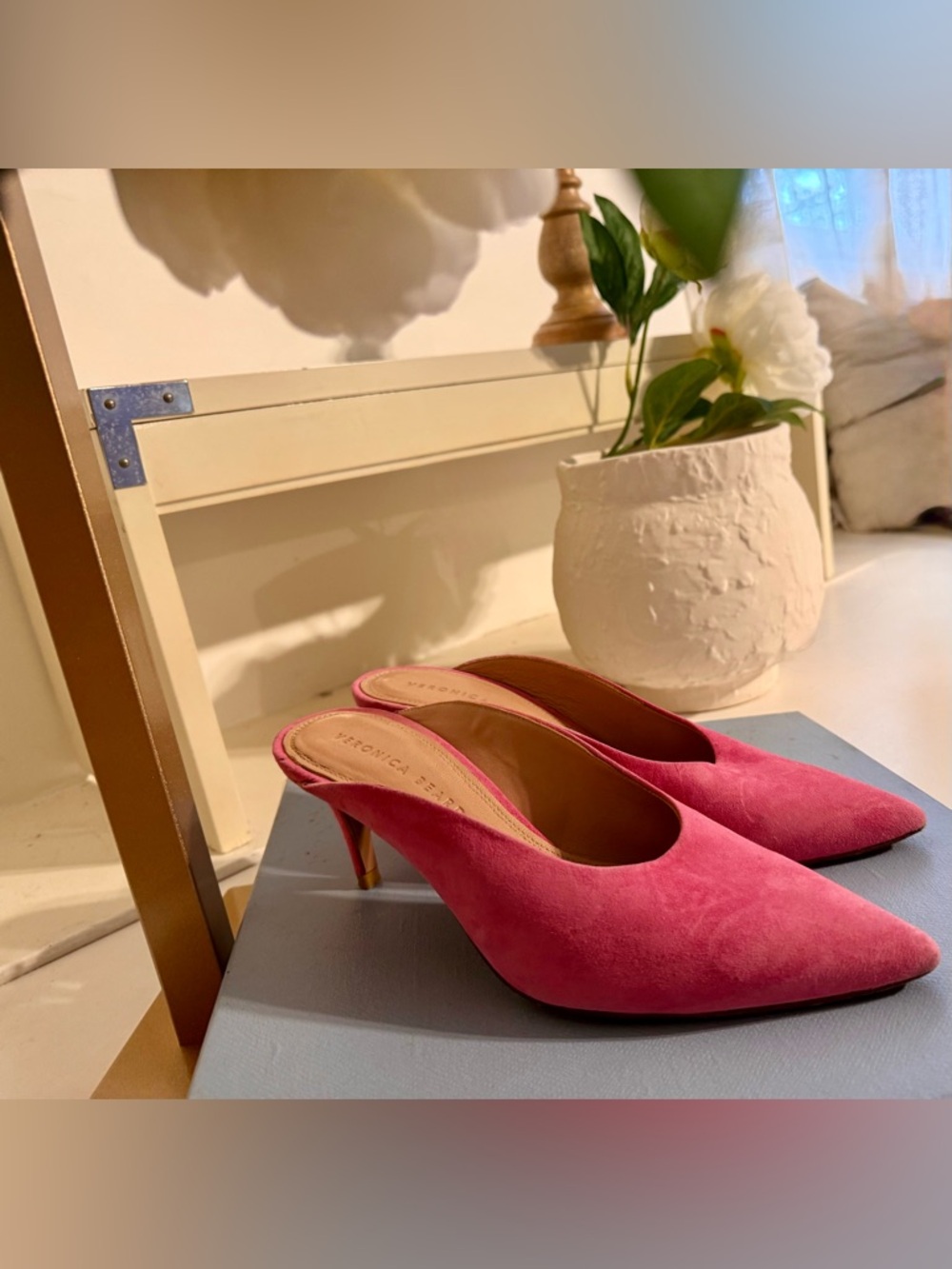 Veronica Beard Pink Suede Pointed-Toe Mules - Picture 2 of 4